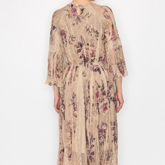 NEW ORIGAMI all lace lined MAXI DRESS western hippie gypsy SM-3X roses MAGNOLIA - Picture 5 of 6